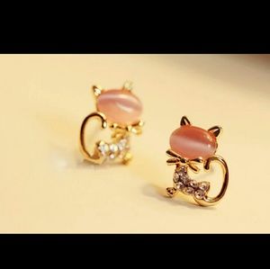 Pink and Gold Cat Kitty Kitten Earrings